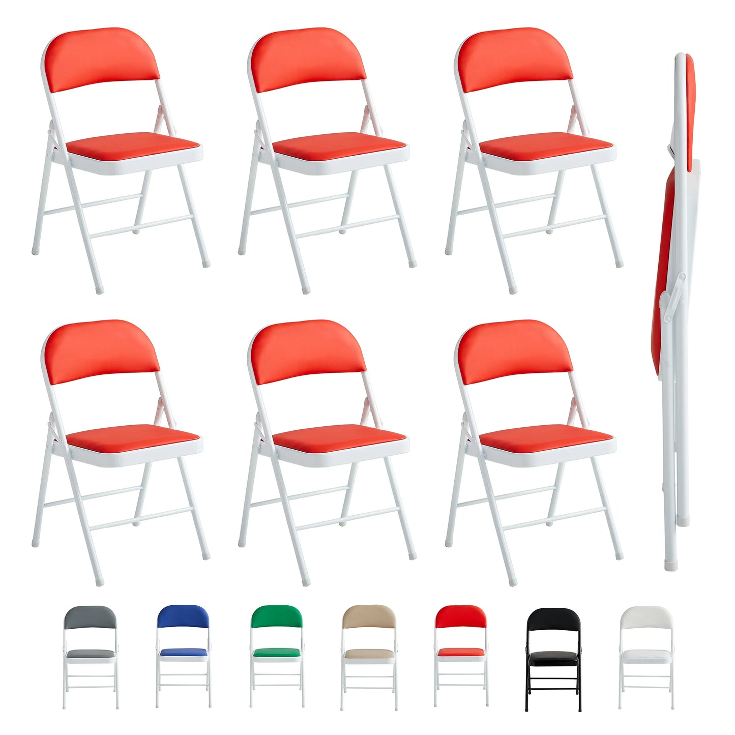 mcc direct Set of 6 Folding Chairs, Faux Leather Foldable Chairs with Metal Frame and Padded Seat, Easy to Fold Store for Home