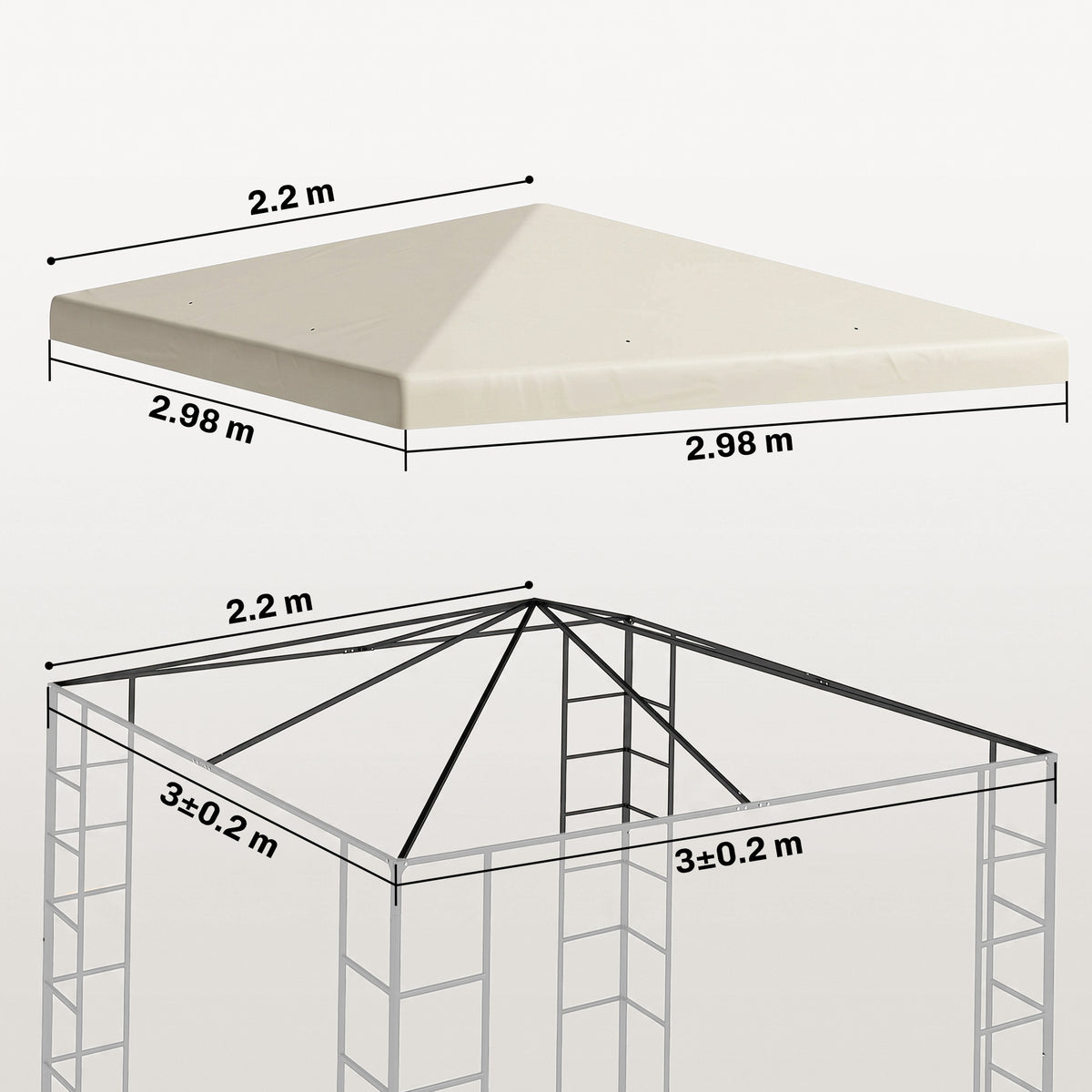 Outsunny 3 x 3(m) Gazebo Frame Replacement - Cream