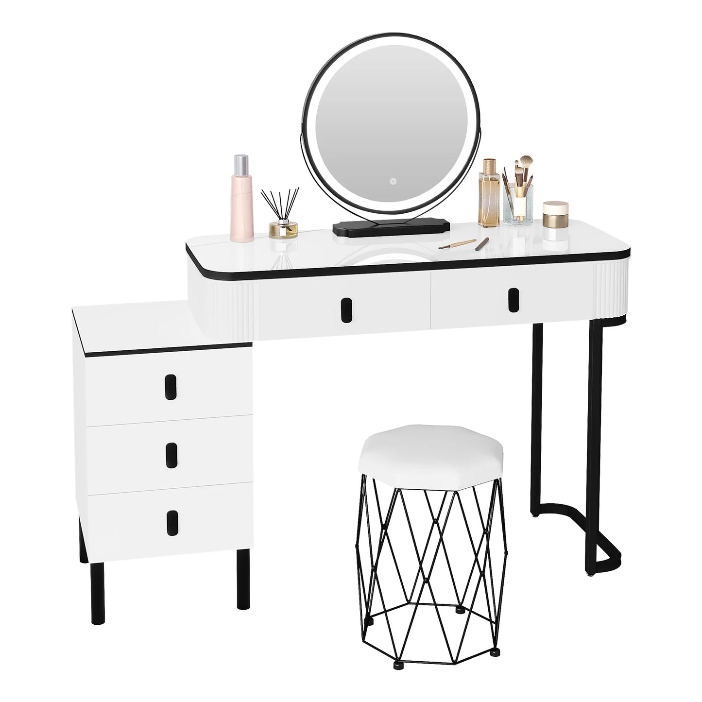 WOLTU Dressing Table with LED Lighting Mobile Mirror Vanity Flexible Assembly Makeup Cosmetic Table for Girls Women Bedroom