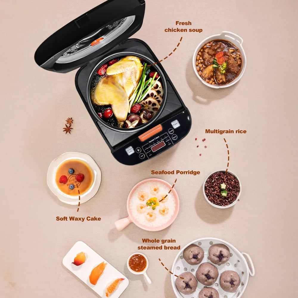 5L Electric Rice Cooker Multi-functional with Steamer Non-Stick Inner Pot 1000W 24H Keep Warm LCD Display for Home Kitchen