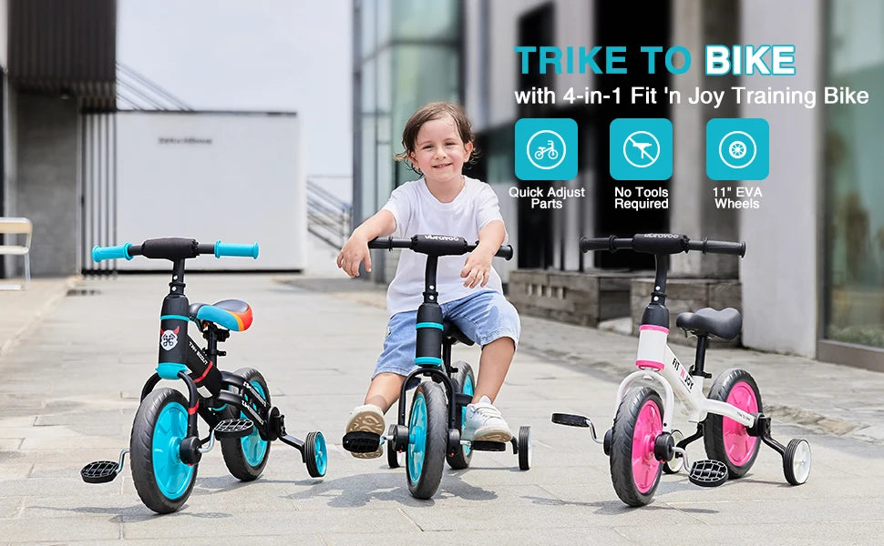 UBRAVOO Fit 'n Joy Beginner Toddler Training Bicycle for Boys Girls 2-4, 4-in-1 Kids Balance Bike with Pedals & Training Wheels