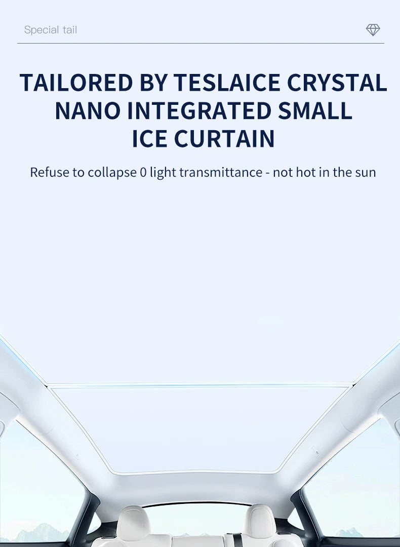 2PCS For Tesla Model 3/Y/3 Highland/Y Juniper Ice Cloth Buckle Shades for Glass Roof Front & Rear Sunroof Skylight Sunshade
