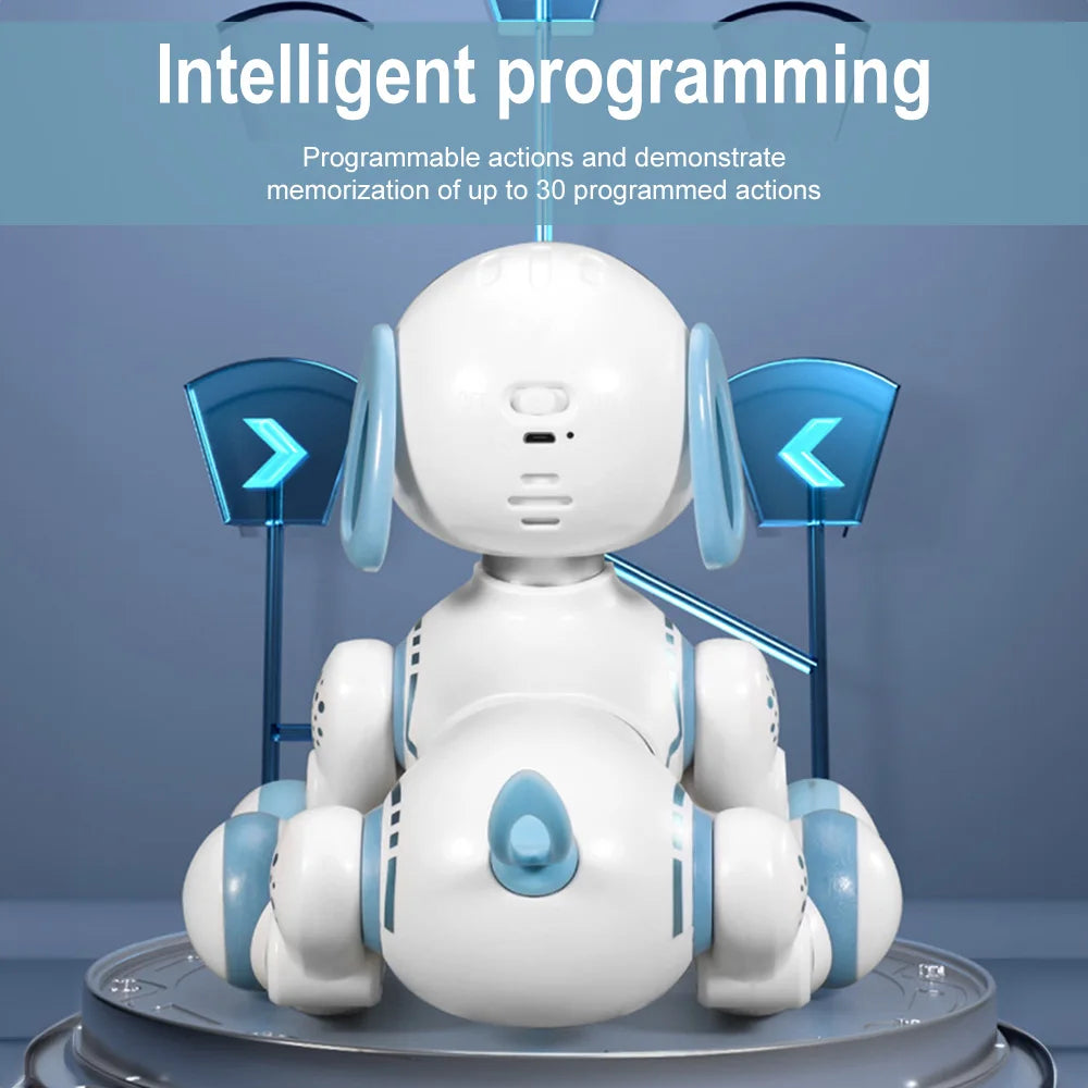 Smart Interactive Robotic Dog Simulated Walking Sound Light Music Electronic Voice Command Programmable RC Stunt Dog Kids Toy