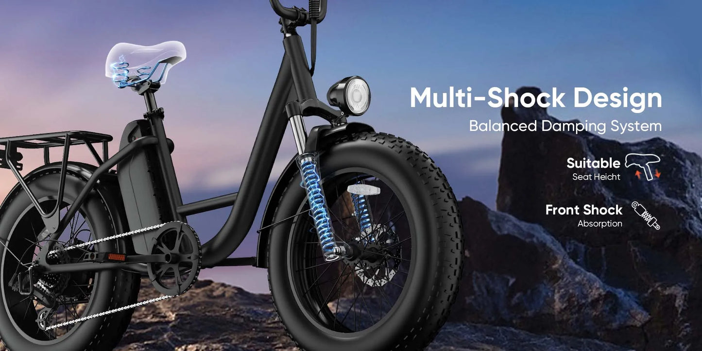 Urlife E20 Pro 1500W E-Bike Commuter 20x4" Tires 48V Removable LCD Display Speed 7-Speeds Hydraulic Disc Brakes For Adults