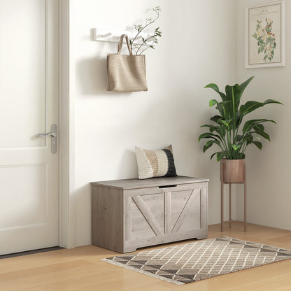 HOMCOM 100L Home Storage Box, with Safety Hinge - Grey Wood-Effect