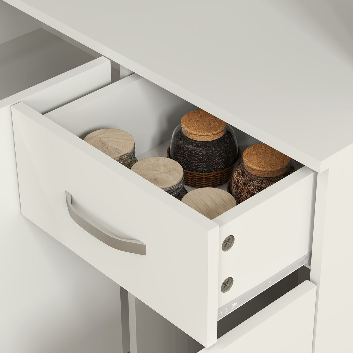 HOMCOM Freestanding Kitchen Pantry Storage Cabinet with Adjustable Shelves & Middle Worktop - White