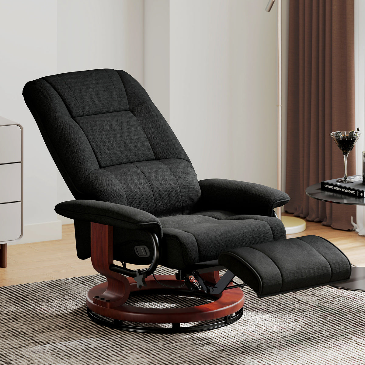 HOMCOM Reclining Swivel Chair, with Footrest - Black