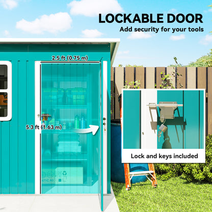 Outsunny 7 x 4ft Galvanised Steel Garden Shed, with Lock, Gloves and Foundation Kit  - Green