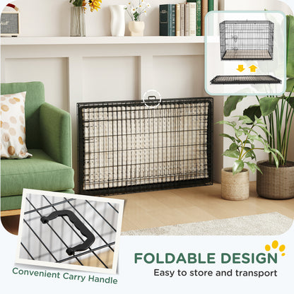 PawHut Foldable Dog Crate with 2 Doors with Tray, Soft Cushion, for Extra and Large Dogs, 106 x 71.5 x 76 cm, Black