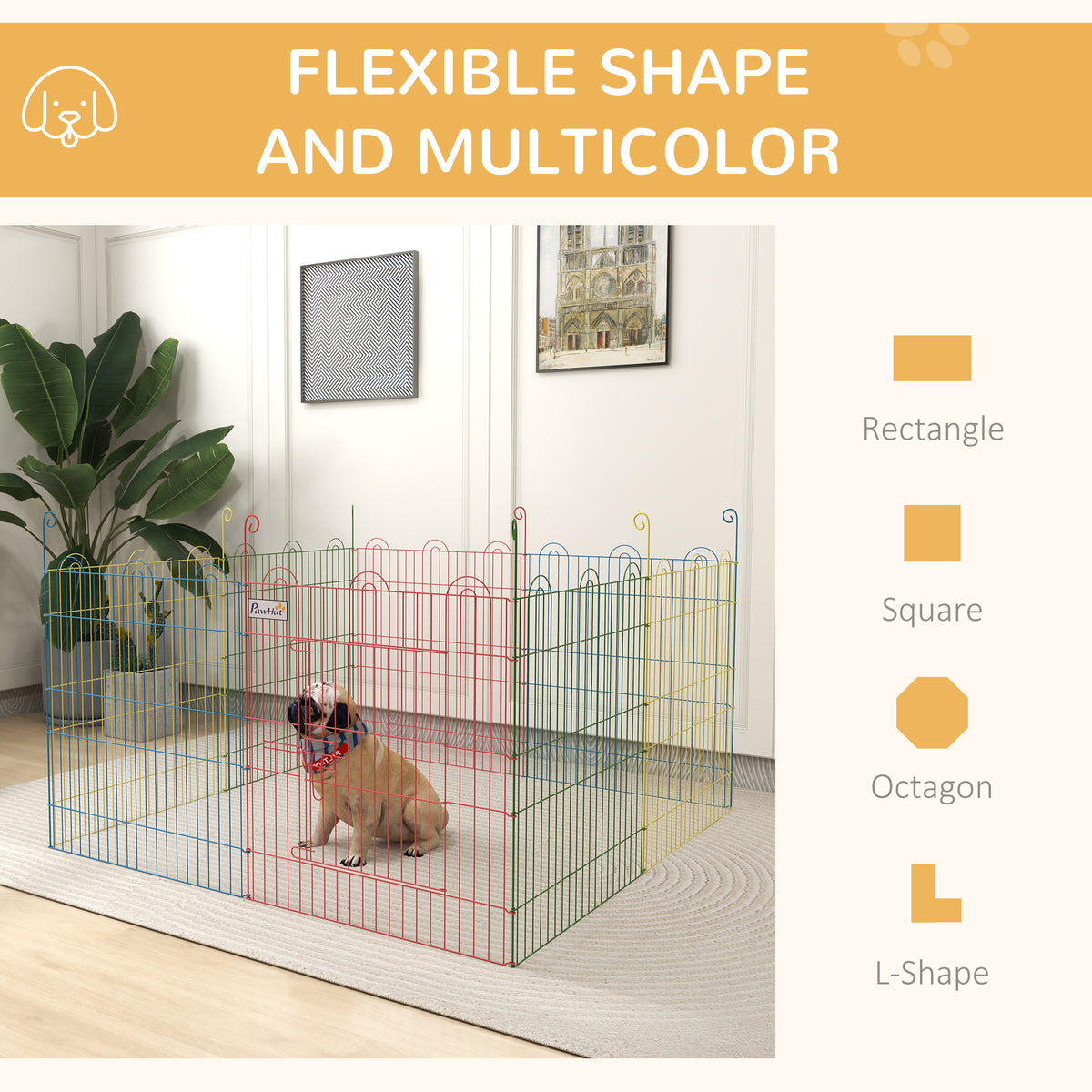 PawHut Pet Playpen Crate, with Eight Panels, Door, for Indoors and Outdoors, 60H x Φ156cm