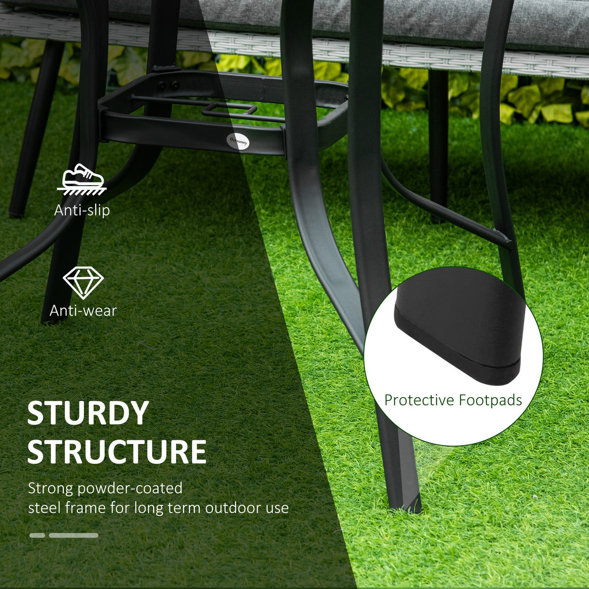 Outsunny 106cm Round Garden Dining Table with Parasol Hole, Tempered Glass Top, Steel Frame