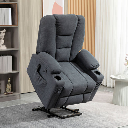 HOMCOM Electric Riser Recliner Armchair， Oversized Chair with Cup Holder & Side Pockets for Elderly in Living Room, Charcoal Grey