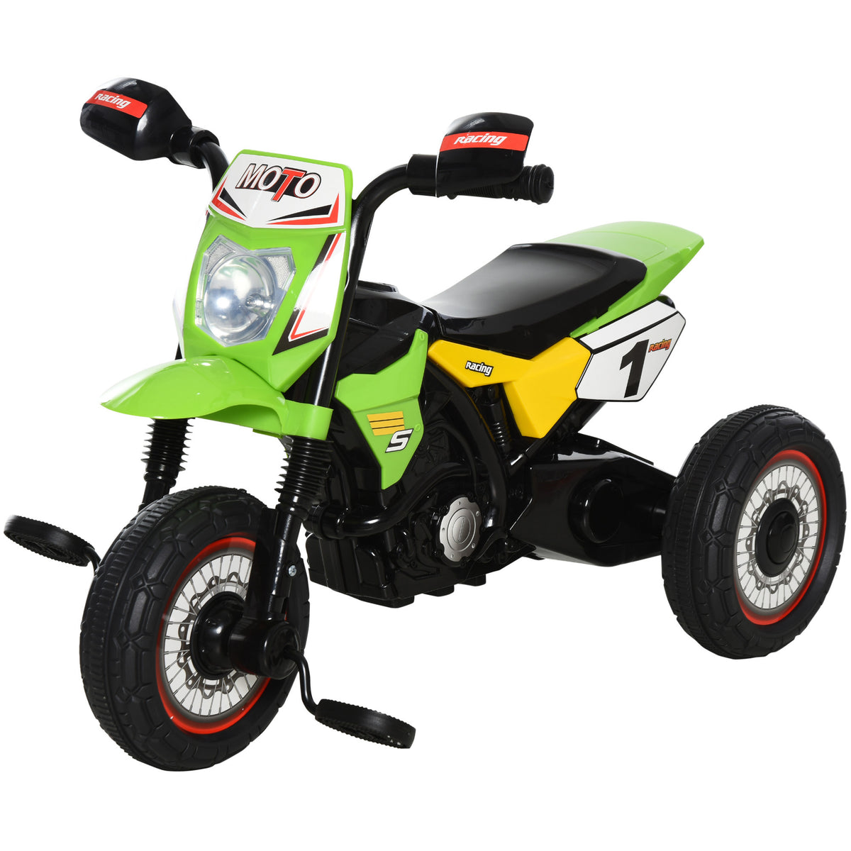HOMCOM Trike for Kids, Toddler Pedal Motorcycle, Kids Ride On Tricycle Early Learning w/ Music Lights Handlebar Stickers Exercise Boys Girls Gift for 18 - 36 Months Green