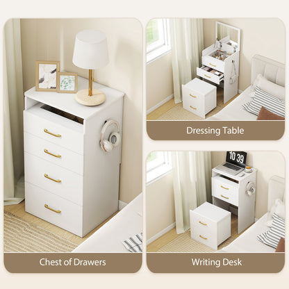 HOMCOM Compact Dressing Table and Stool Set, with Storage - White