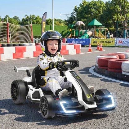 HOMCOM 24V Electric Go Kart for Kids with Adjustable Seat for 6-12 Years, White