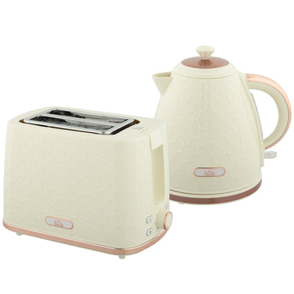 HOMCOM 1.7L 3000W Fast Boil Kettle & 2 Slice Toaster Set, Kettle and Toaster Set with Auto Shut Off, Browning Controls, Beige