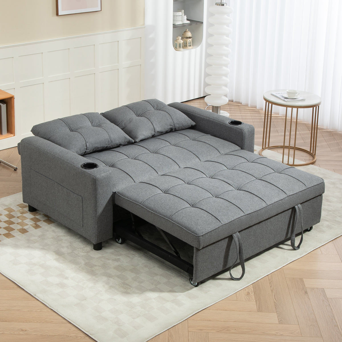 HOMCOM 2 Seater Sofa Bed Pull-Out Sofa Bed with 3-position adjustable backrest - Charcoal Grey