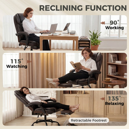 HOMCOM Executive Home Office Chair Reclining Function Footrest Computer Desk Chair High Back, Brown