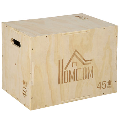 HOMCOM 3-in-1 Wooden Plyo Box, Plyometric Jump Box with Handle Openings for Home Gym, Workout Training, 16" x 20" x 24", Natural