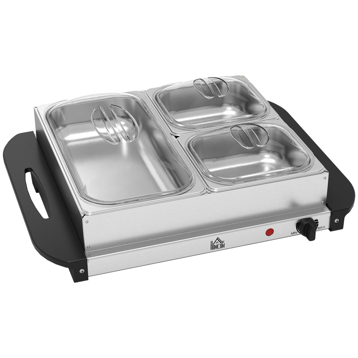 HOMCOM 4.5L Stainless Steel Electric Buffet Server, with 3x Trays and Lids