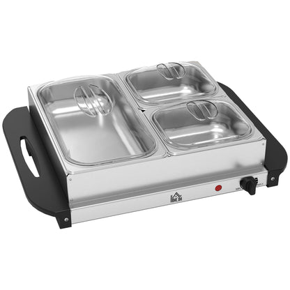 HOMCOM 4.5L Stainless Steel Electric Buffet Server, with 3x Trays and Lids