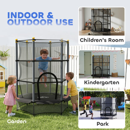 HOMCOM 4.6FT/55" Kids Trampoline with Enclosure Net, Outdoor Indoor Use, for Ages 3-10 Years, Black
