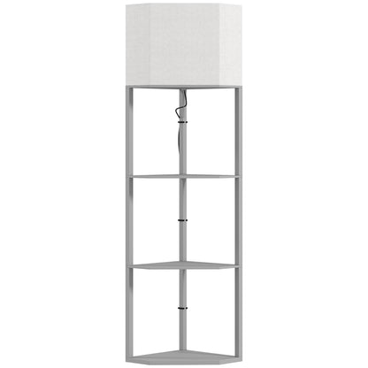 HOMCOM Corner Floor Lamp with Shelves, Tall Standing Lamps for Living Room, with Pull Chain Switch Bulb not Included, Grey