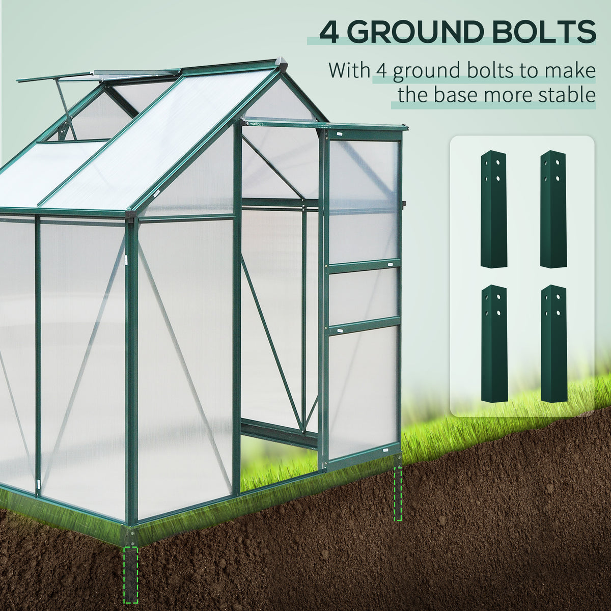 Outsunny 6 x 4ft Polycarbonate Greenhouse, Large Walk in Green House with Slide Door and Window, Garden Plants Grow House with Aluminium Frame and Foundation, Dark Green