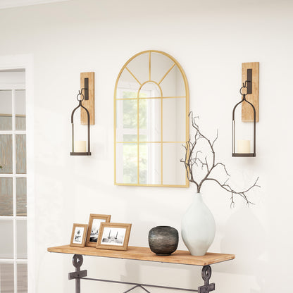 HOMCOM 90 X 61cm Arched Grid Mirror - Gold Tone