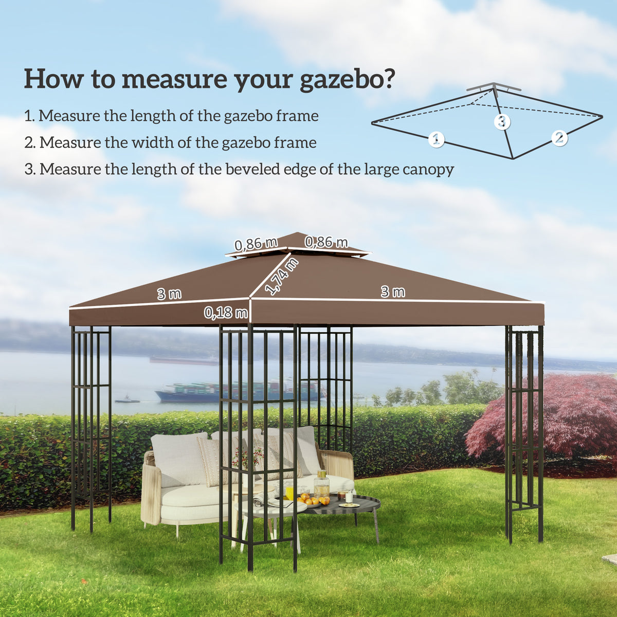 Outsunny 3x3 m Double-Tier Canopy Top Replacement-Coffee