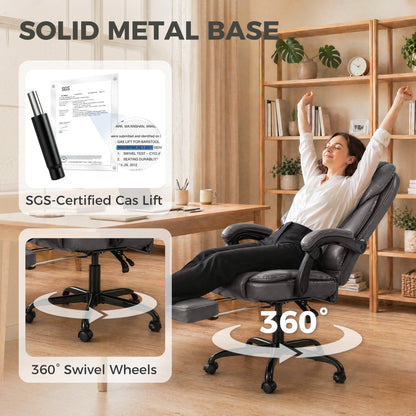 HOMCOM Executive Home Office Chair Reclining Function Footrest Computer Desk Chair High Back, Grey
