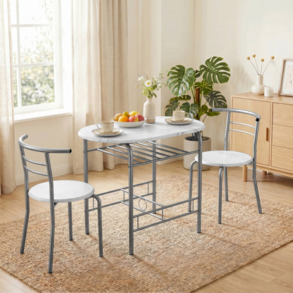 HOMCOM Three-Piece Compact Dining Set - White Marble Effect