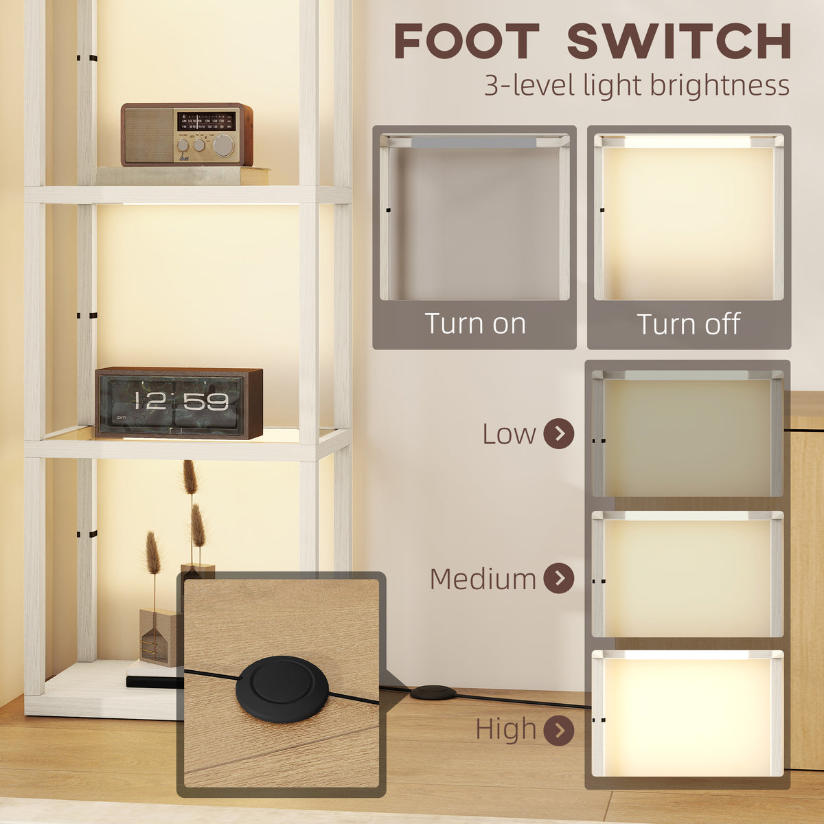 HOMCOM Four-Shelf Floor Lamp - Bleached Oak