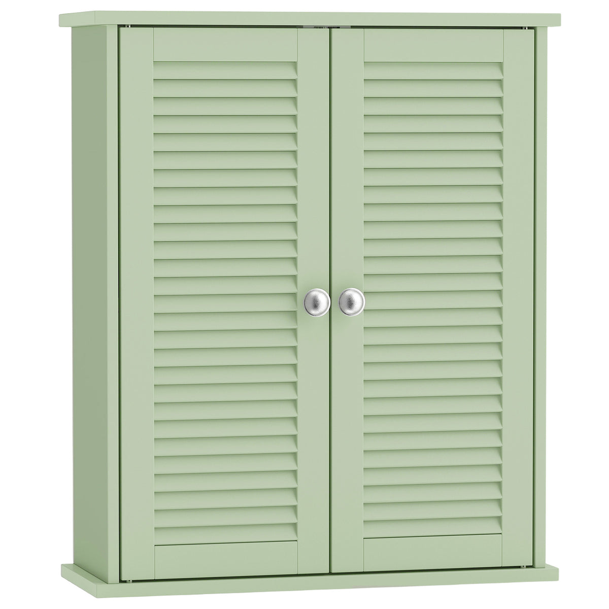HOMCOM Bathroom Cabinet, Bathroom Wall Cabinet with Louvered Doors and Adjustable Shelf Storage for Kitchen, Light Green