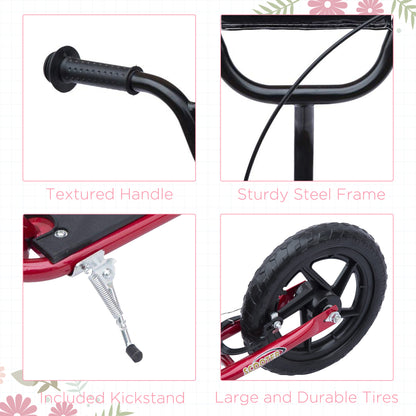 HOMCOM Kids Scooter Kick Scooter, with 12" EVA Tyres, Rear Brake, Big Wheels Scooter for 5-12 Years , Red