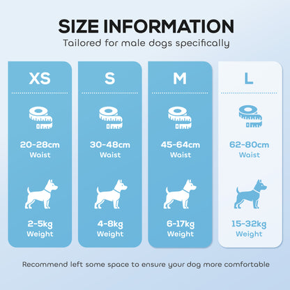 PawHut Dog Diapers Super Absorbent Leak-Proof Dog Nappies for Male Dogs Size L 62-80 cm Waist