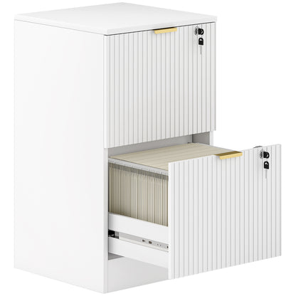 HOMCOM Filing Cabinet, Fluted Vertical File Cabinet with 2 Lockable Drawers and Hanging Rails, White