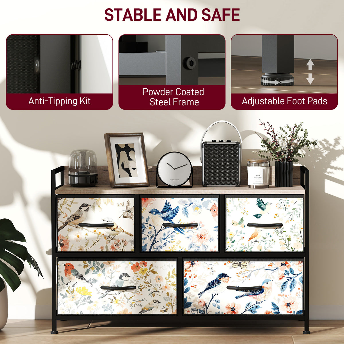 HOMCOM 5-Drawer Chest of Drawers - White