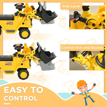 HOMCOM Ride On Tractor, 3 in 1 Ride On Excavator Toy, Toddler Digger Bulldozer with Storage, Pretend Play Construction Truck, NO POWER for 18-48 Months, Yellow