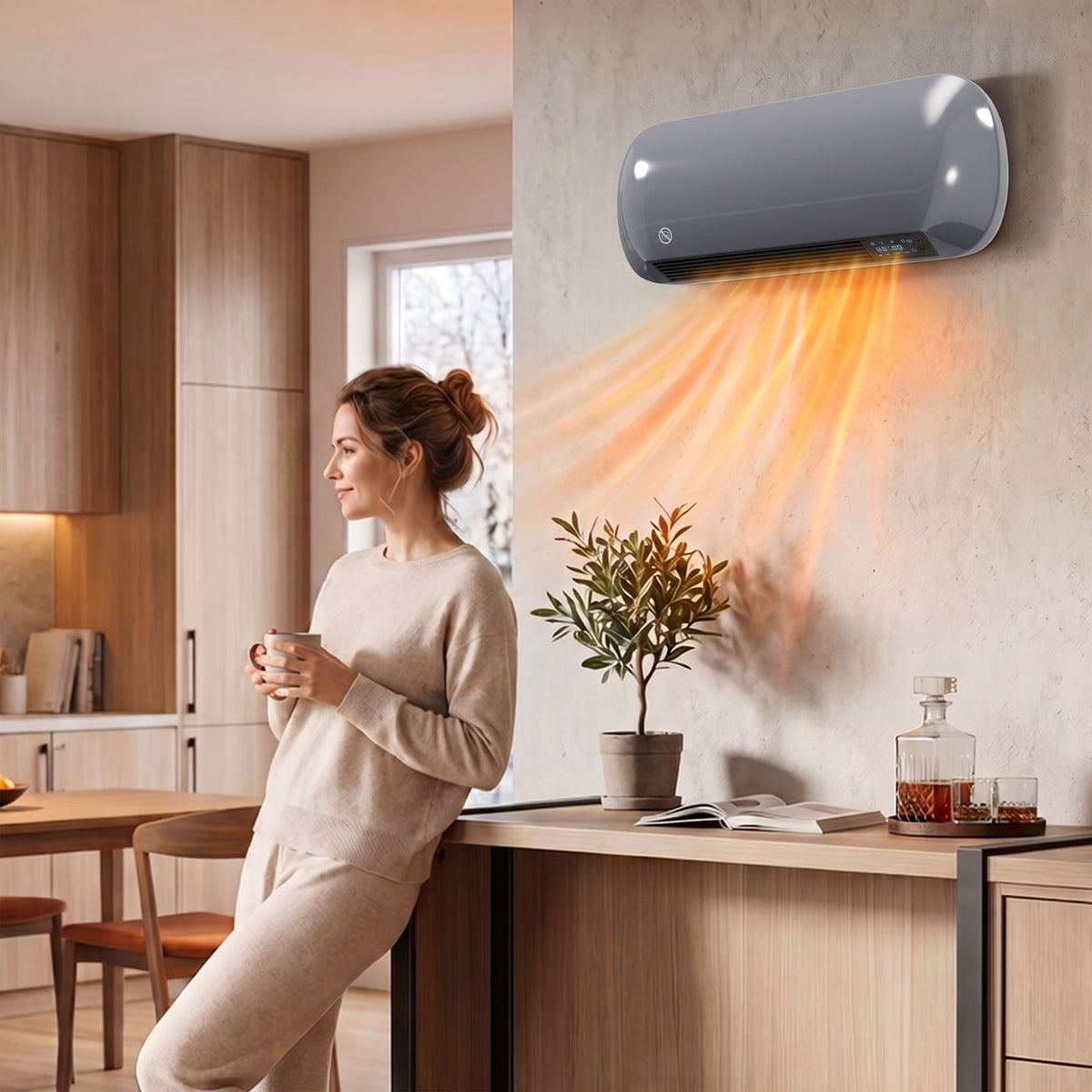 HOMCOM 2000W Ceramic Electric Heater with Fan, Adjustable Thermostat, Wall Mounted - Grey