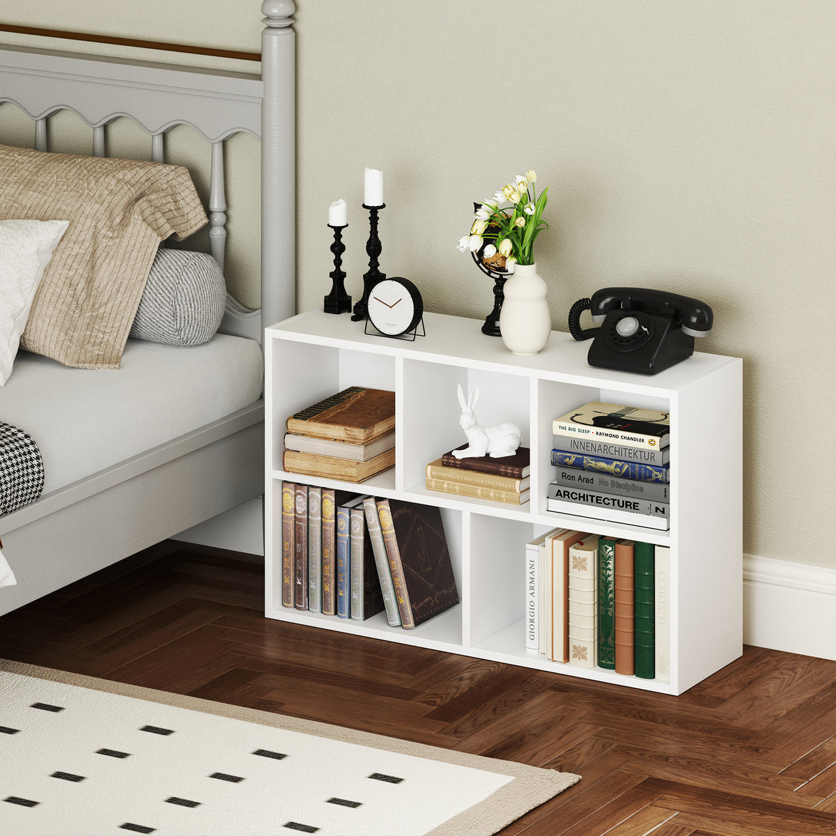 HOMCOM 2-Tier Bookshelf with 5 Compartments - White