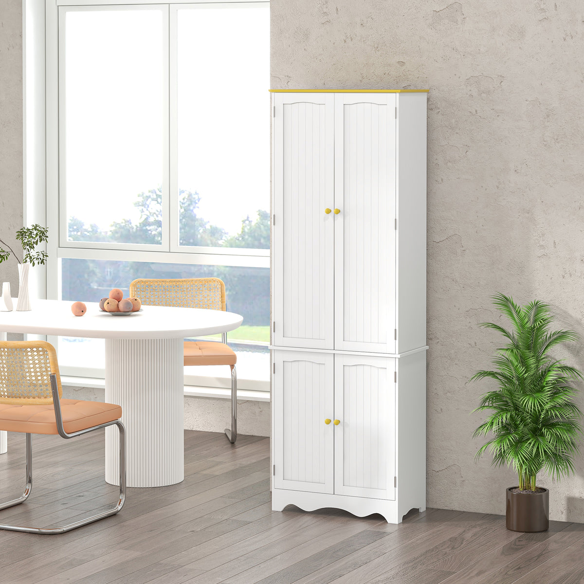 HOMCOM Freestanding 4-Door Kitchen Cupboard, Storage Cabinet Organizer with 4 Shelves, 183cm, White