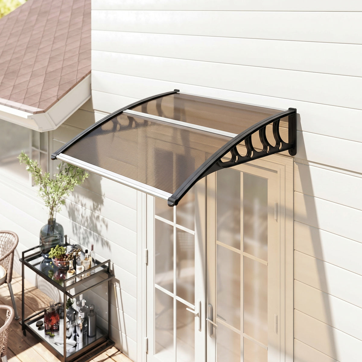 Outsunny Front Door Canopy, Outdoor Awning, Rain Shelter for Window, Porch and Front/Back Door, 103 x 96.5 cm, Brown