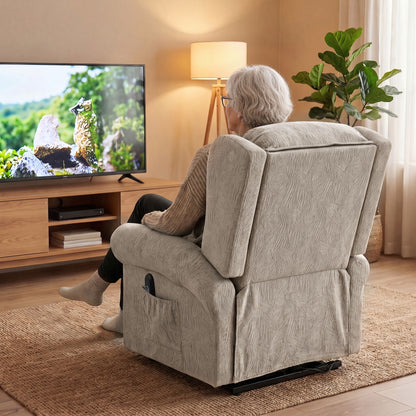 HOMCOM Velvet-Feel Electric Riser Recliner Chair - Khaki