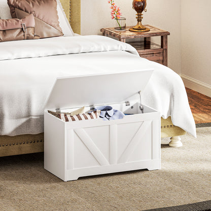 HOMCOM 100L Home Storage Box, with Safety Hinge - White Wood-Effect