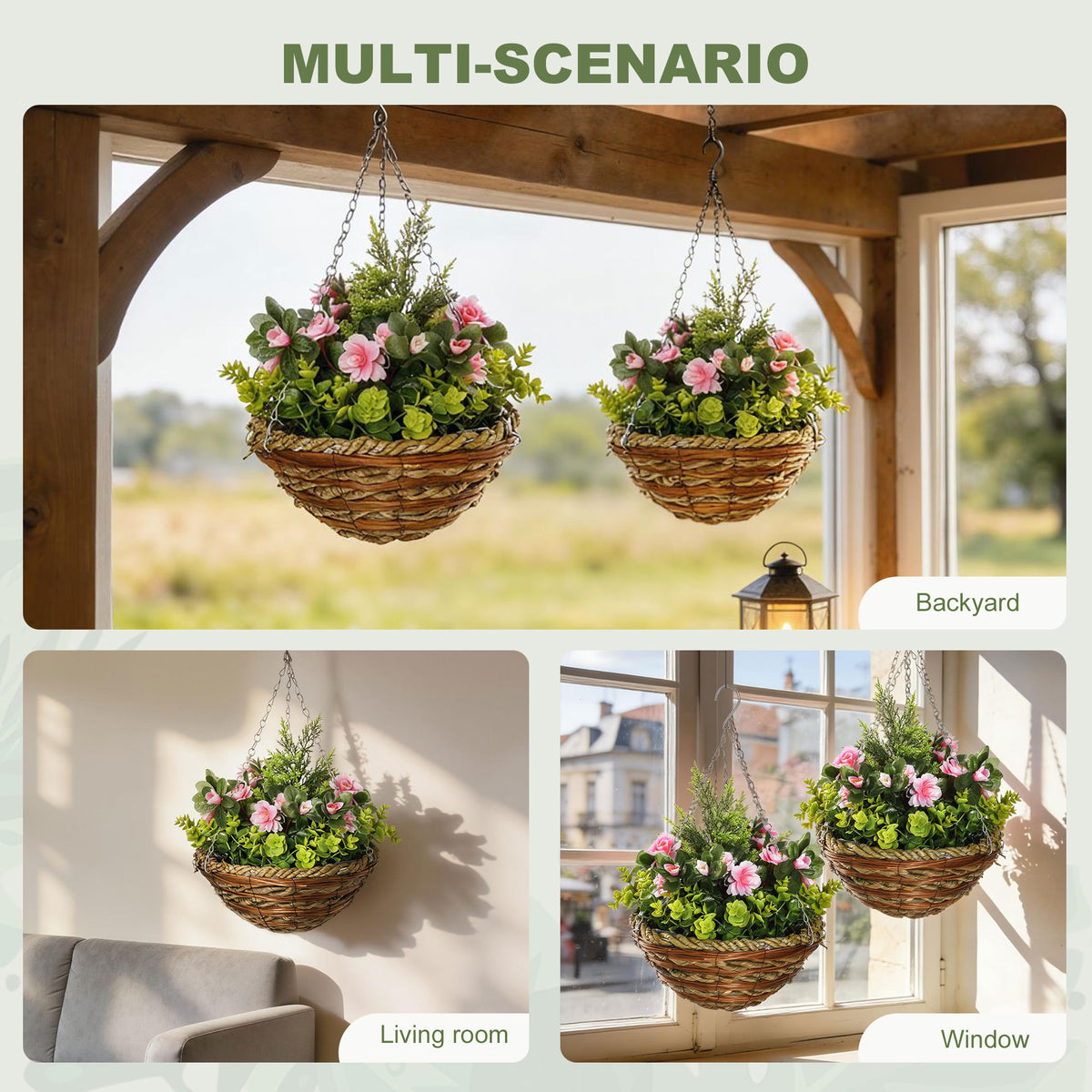Outsunny Set of Two Hanging Lisianthus Flower Pots - Pink/Green