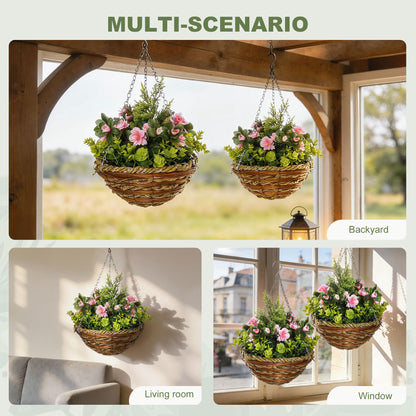 Outsunny Set of Two Hanging Lisianthus Flower Pots - Pink/Green