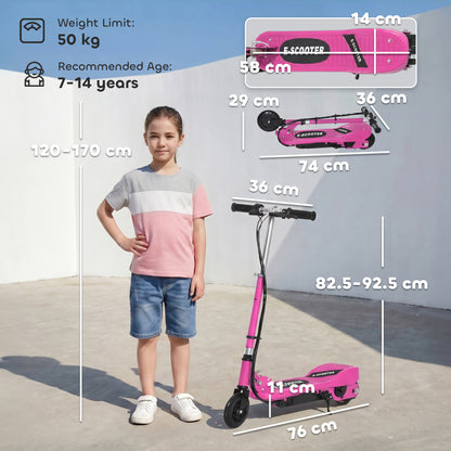 HOMCOM Foldable Electric Kids Scooter, Ride-on for Ages 7-14 Years, Pink