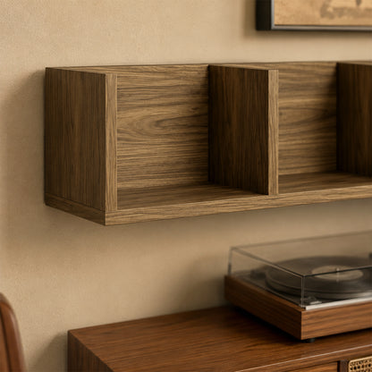 HOMCOM Wooden Shelf Organiser Unit, Wall Mounts Set of 2 84 CD / 56 DVD/Blu-ray/ Media Storage Racks 4 Cubes, Walnut Brown