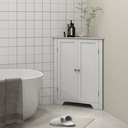 kleankin Corner Cabinet, Triangle Bathroom Storage Cabinet with Adjustable Shelf and Recessed Door, Free Standing, White